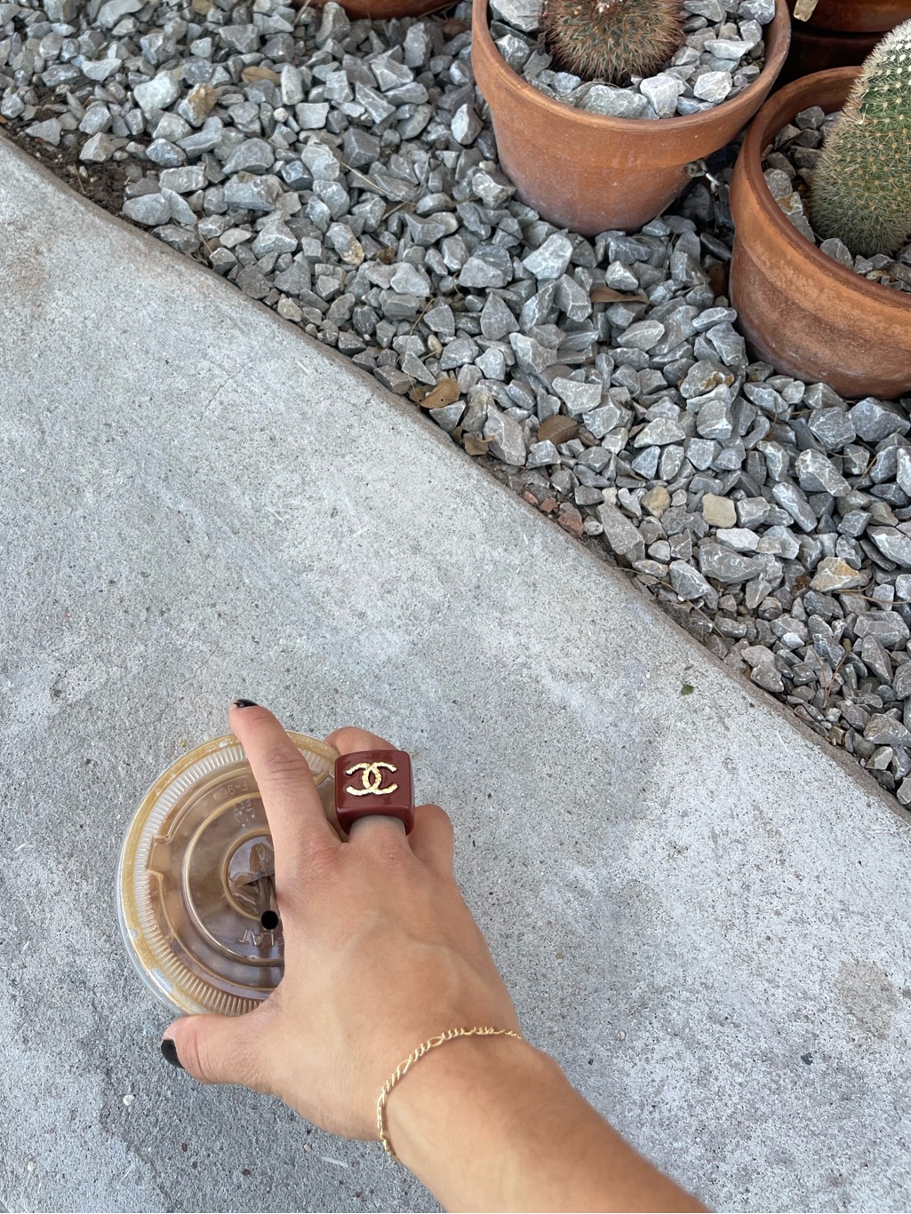 Gold Cc Logo Resin Cocktail Ring Red Band